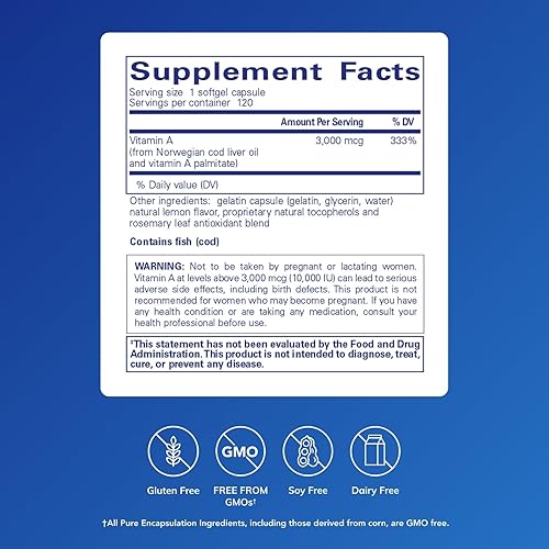 Miniatura 2 de Pure Encapsulations Vitamina A - 3,000 mcg - de aceite de hígado de bacalao - Apoyo inmunológico y de visión* - Suplemento de palmitato de vitamina