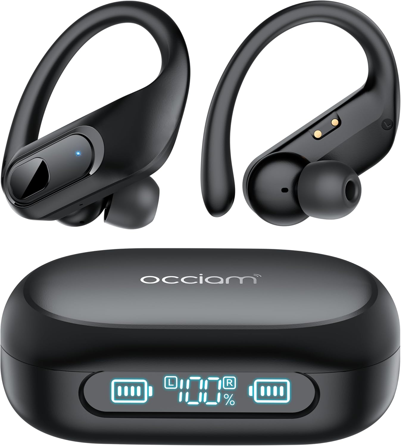 occiam Wireless Earbuds Bluetooth 5.4 Headphones 96Hrs Playback Sport Ear Buds with Earhooks Microphone in-Ear Earphones Stereo Sound for Laptop Pad Phones Workout Running Exercise Gym Black