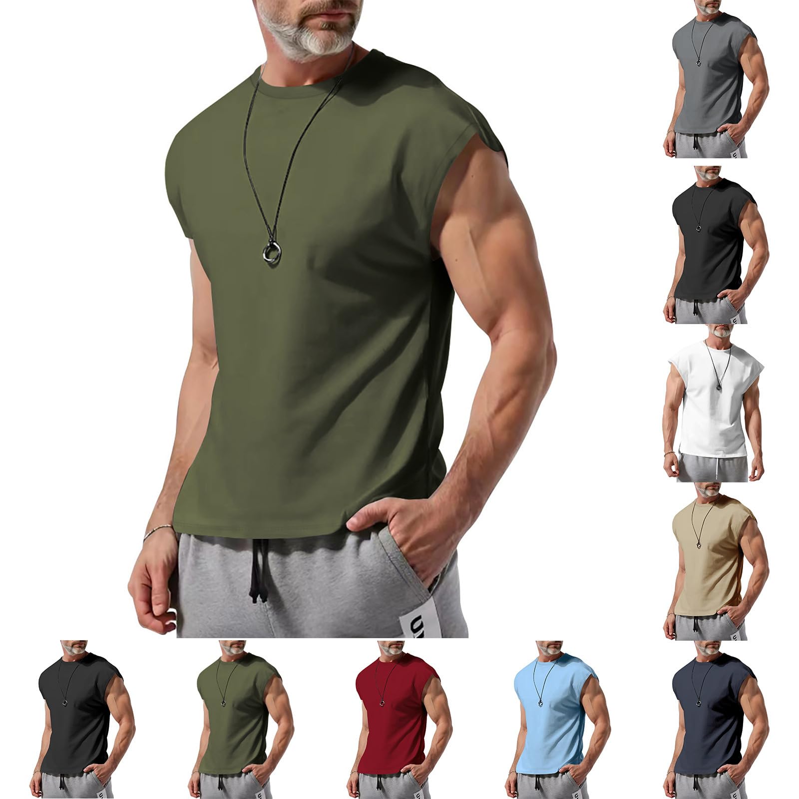 Men's Cap Sleeve T-Shirts UK Clearance Bodybuilding Tank Tops Gym Fitness Workout Training Running Vests Breathable Athletic Quick Dry Top Sleeveless Muscle Fit Tee Shirt Summer Plain Undershirt
