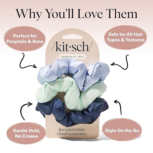 Miniatura 167 de Kitsch Coleteros de satén para mujer, ligas para el cabello sin arrugas para niñas, coleteros para todo tipo de cabello y texturas, perfectos