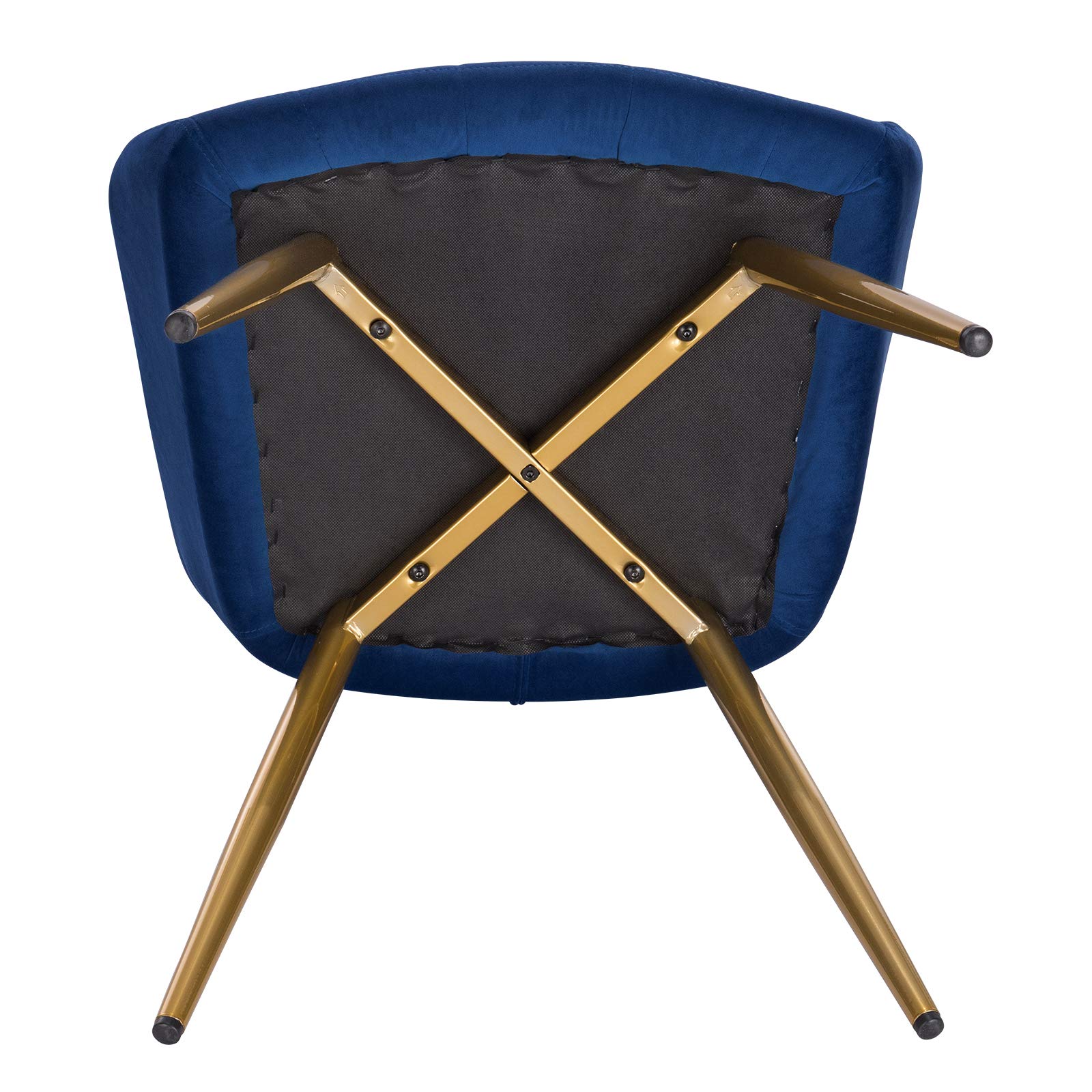WOLTU Juego de 2 Sillas de Comedor, Sillas de Cocina de Respaldo Medio, Asiento Acolchado de Terciopelo, Estructura de Metal, Adecuadas para Comedor, Cocina, Salón y Dormitorio, Azul+Oro