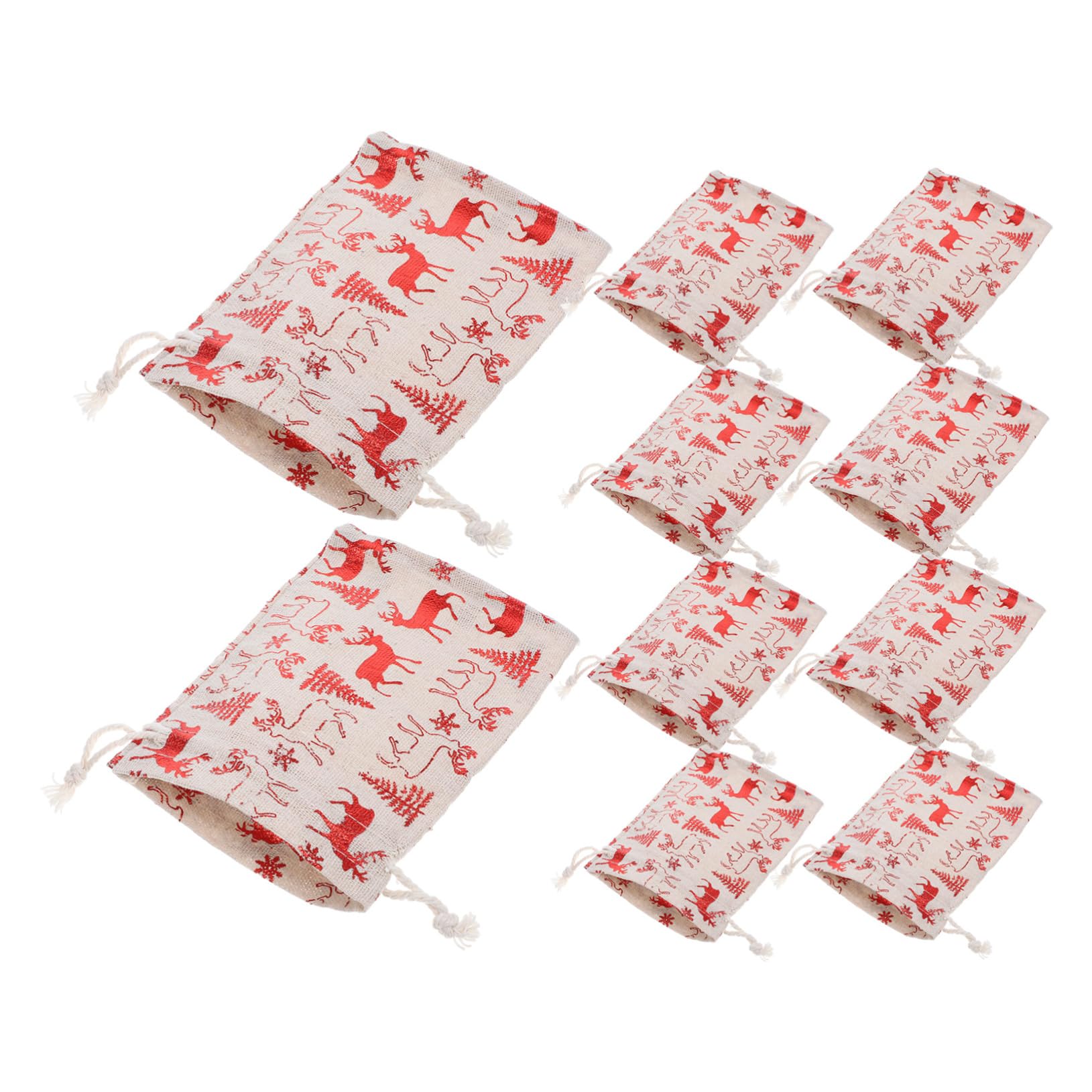 JECOMPRIS 50pezzi Sacchetti Di Natale Lino Cotone Con Chiusura Corda Di Sacchetti Per Regali Caramelle e Dolci Design Festivo Con Renne Rosse Per Feste e Occasioni Speciali