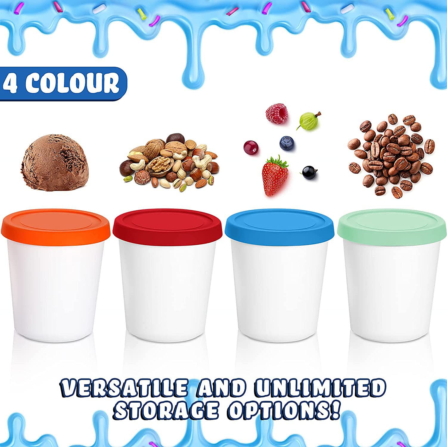 Set di 6 Coppette Gelato, 250ML Vaschetta per Gelato con Coperchi in Silicone, per la Conservazione di Gelato Fatto in Casa, Sorbetto