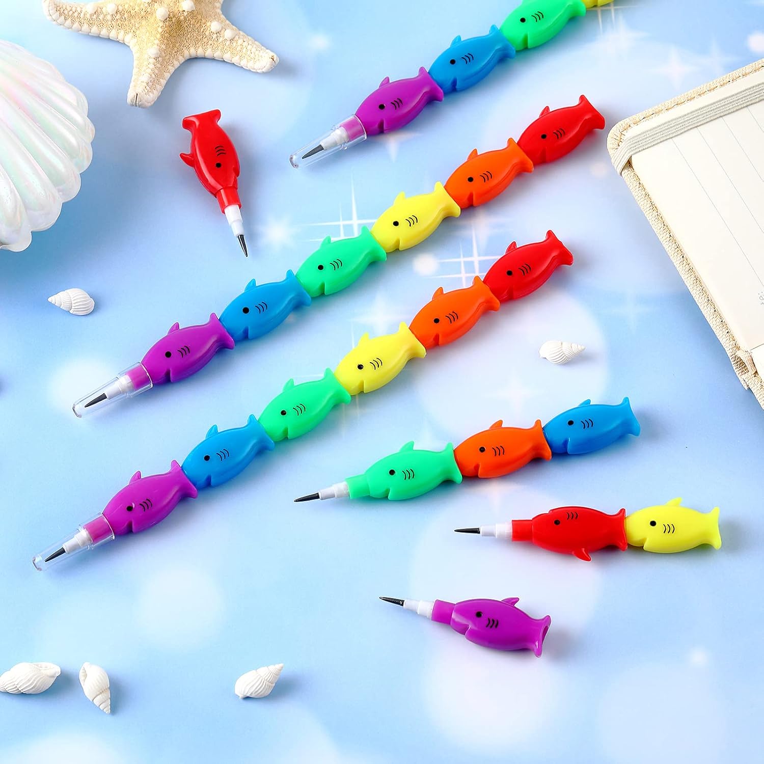 20 Pieces Shark Stacking Pencils Non-Sharpening Plastic Stackable Pencil Fun Pencils for Kids Shark Birthday Summer Party Favors School Home Office Supplies : Toys & Games