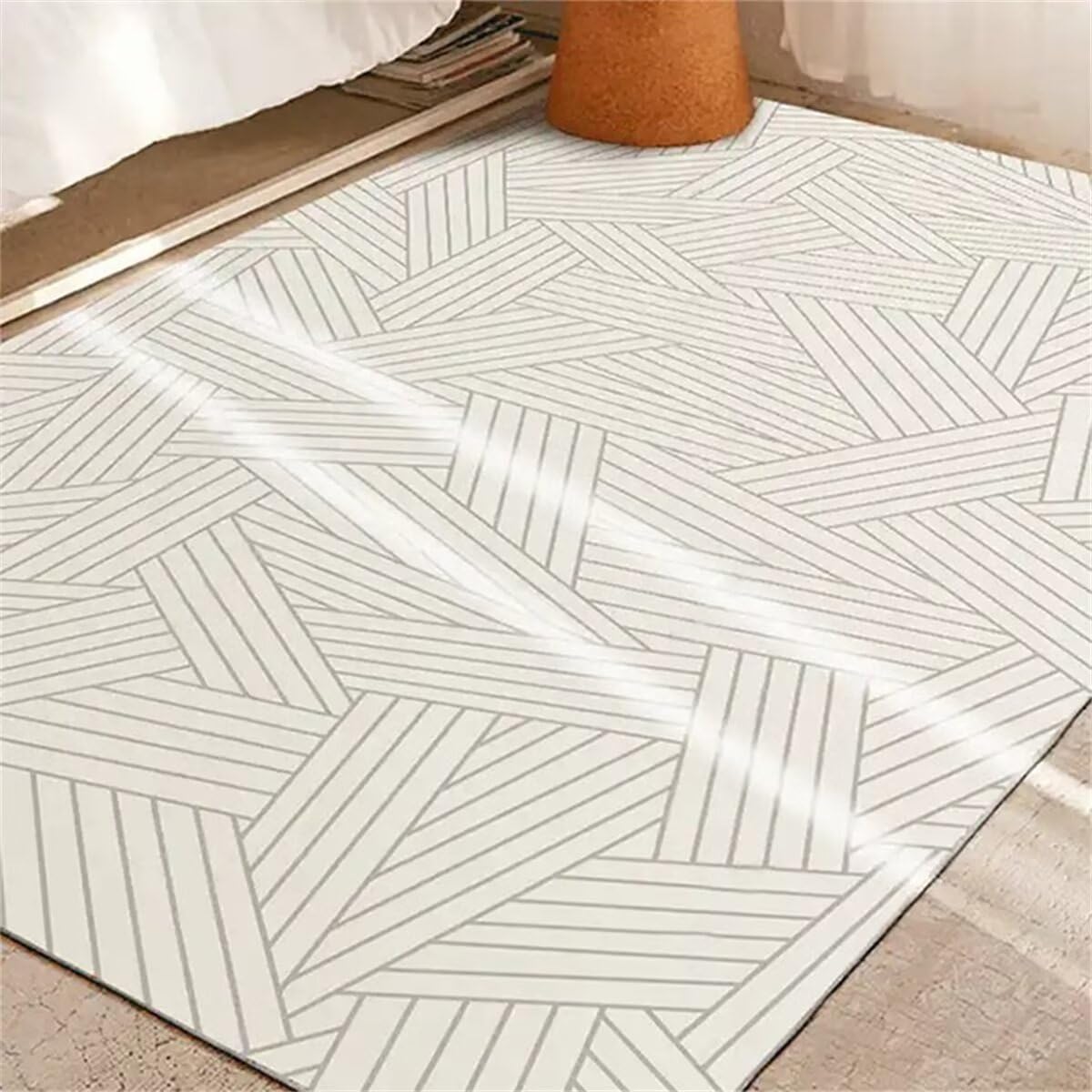 Vorhänge Schlafzimmer Zimmers Teppichboden Grau einfache Linie Dekoration Wohnzimmer Teppich verschleißfest Non-Fading Bunter 160X200CM