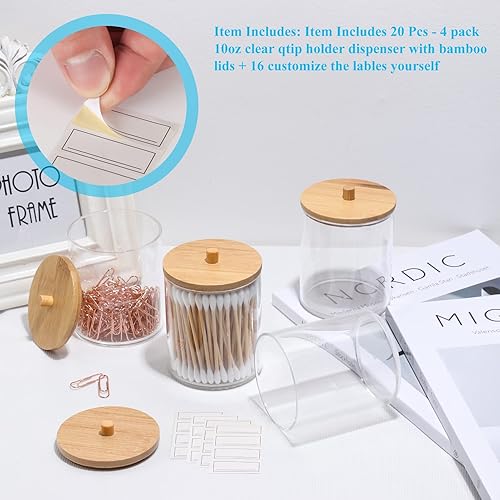 Miniatura 3 de AUANIYAN Paquete de 4 dispensadores Qtip para bola de algodón, soporte redondo para hisopos, tarros de boticario transparentes de acrílico para