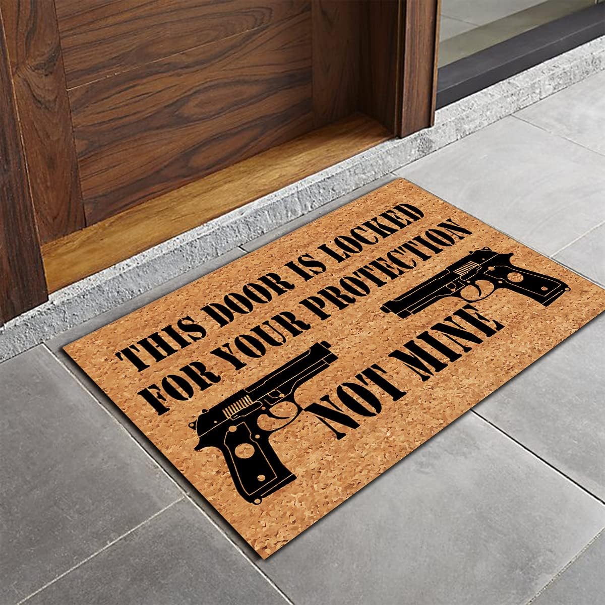Funny Welcome Floor Mats for House This Door Is Locked For Your Protection Not Mine Doormat Personalized Monogram Kitchen Rugs and Mats With Anti-Slip Rubber Back Novelty Gift Mat(23.7 X 15.9 in)