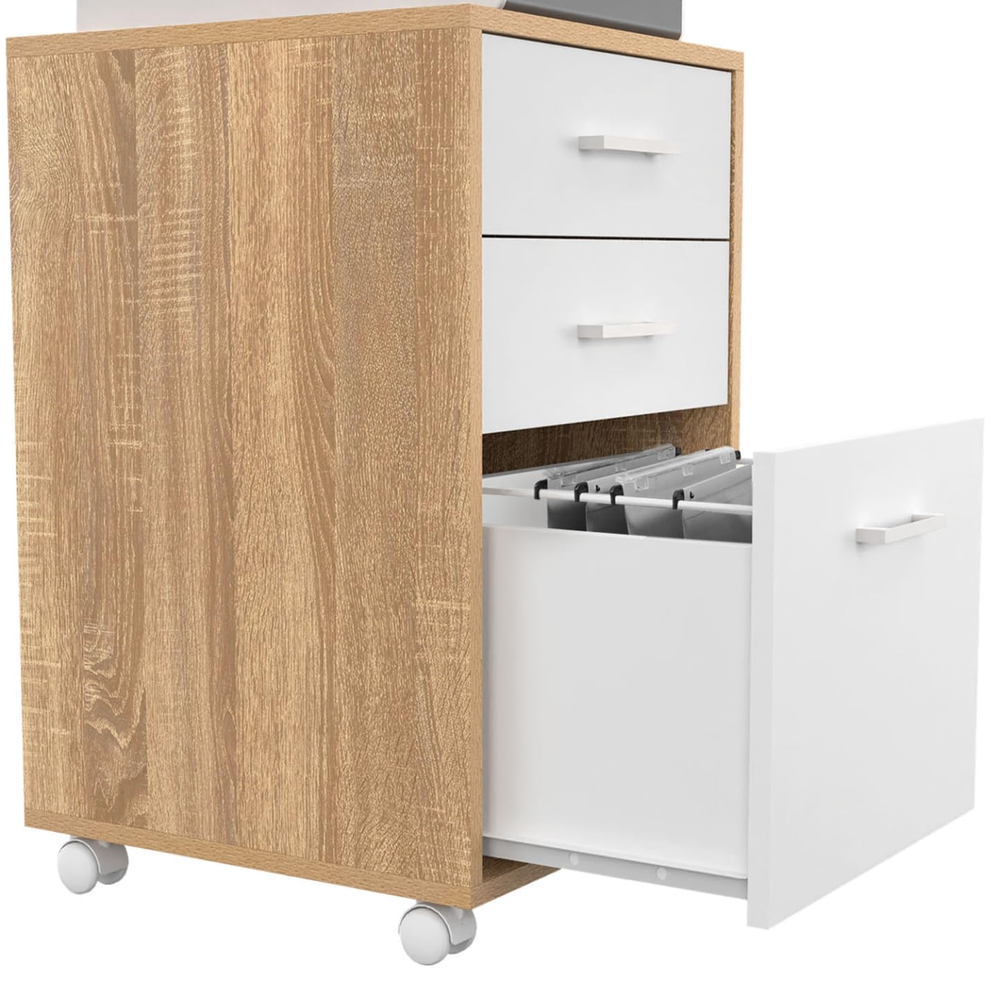 IDMarket - Caisson de Bureau Jon Support imprimante 3 tiroirs Blanc et Bois