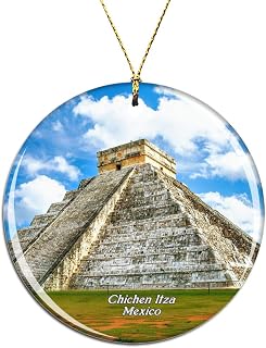 Weekino Mexico Chichen Itza Christmas Xmas Tree Ornament Decoration Hanging Pendant Decor City Travel Souvenir Collection Double Sided Porcelain 2.85 Inch