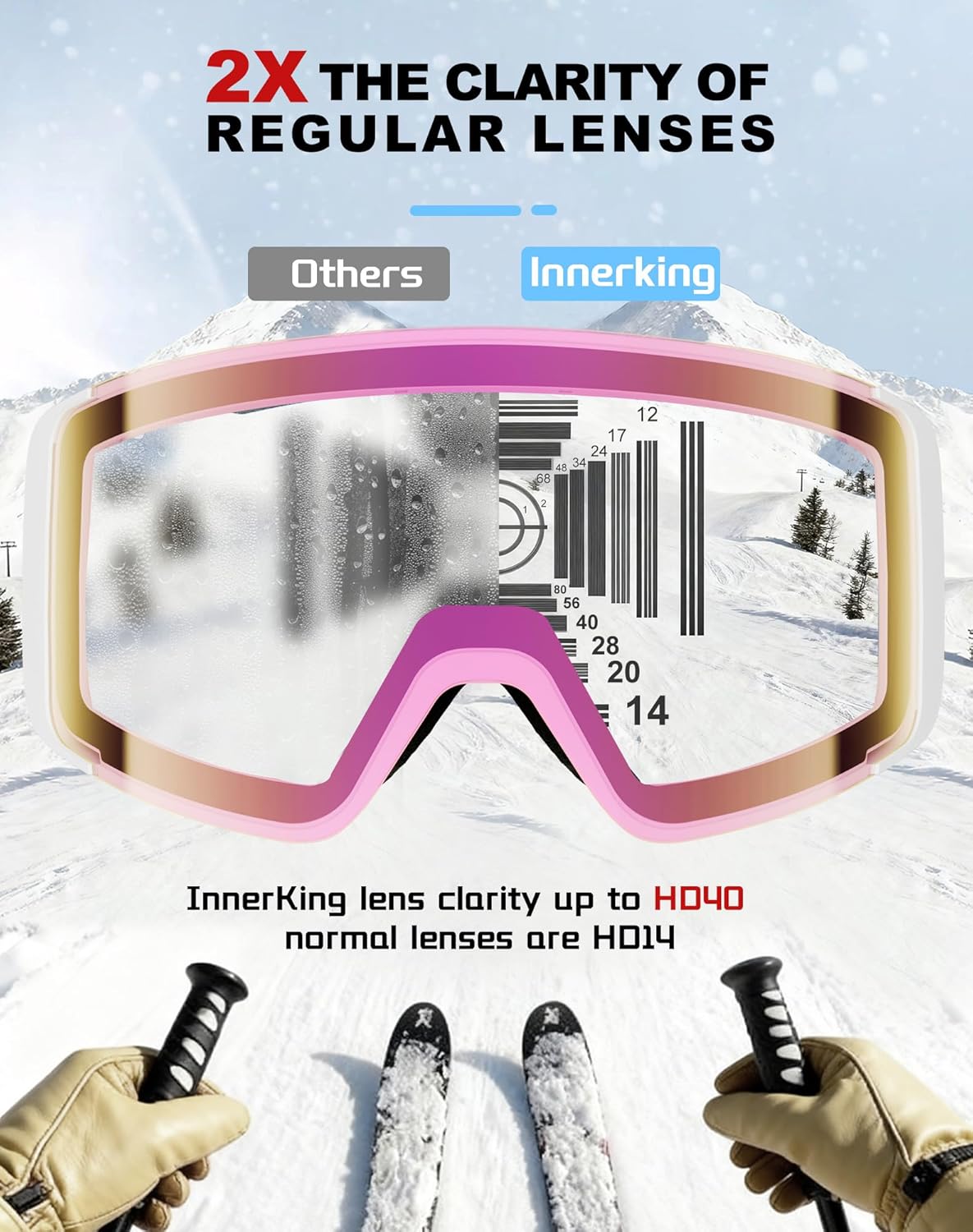 Innerking Photochromic Ski Goggles, Magnetic Flip-Up Snowboard Goggles, OTG Anti-Fog Lens, UV400 Protection Snow Goggles - Image 2