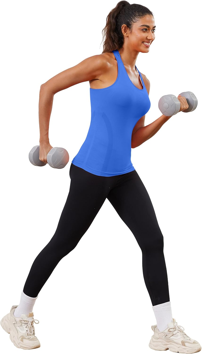 MathCat Seamless Womens Breathable Workout Tank Tops Racerback Crew Neck Sleeveless Running Athletic Shirts Lake Blue - Image 5