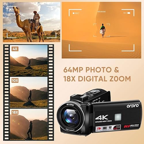 Miniatura 2 de ORDRO Cámara de video 4K Z36-1080P 30FPS videocámara con visión nocturna IR para YouTube, pantalla HD de 3 pulgadas, cámara de vlogging con zoom