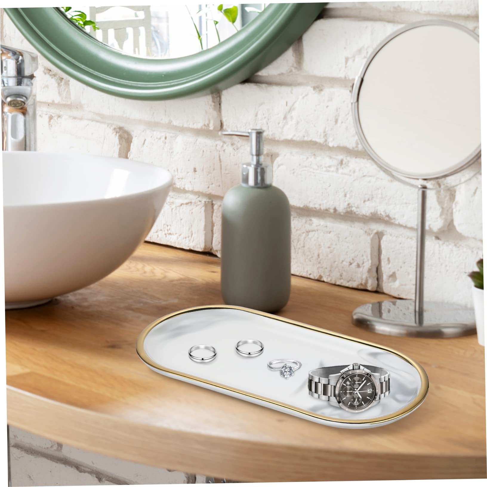 Lot de 2 Plateaux de Toilette en Marbre, Forme Ovale, Finition Brillante, pour Salle de Bain, Rangement Décoratif Élégant, Facile à Nettoyer