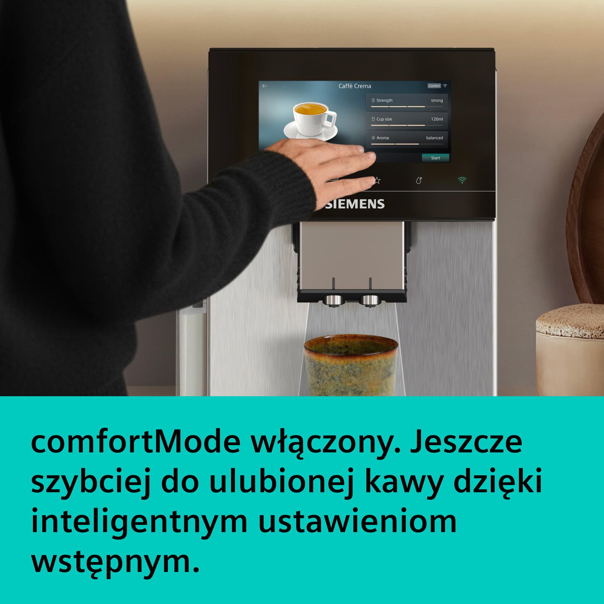 Siemens, automatyczny ekspres do espresso, EQ900 iAroma, spersonalizowane ustawienia smaku, precyzyjne mielenie, duży wyświetlacz, dwa pojemniki na ziarna, stal nierdzewna, TQ927E03
