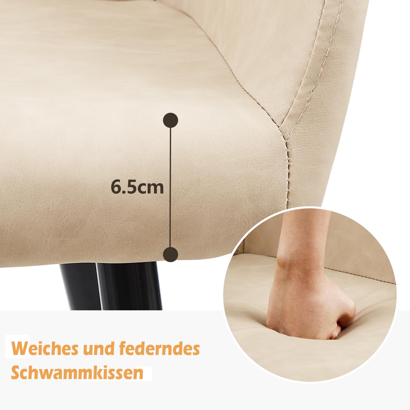 TUKAILAi Lot de 1 Chaise de Salle à Manger Rembourrée PU, Chaise de Cuisine Simili Cuir avec Dossier et Accoudoirs, Pieds en Métal Ergonomique pour Salon Bureau Pas Cher (Beige)