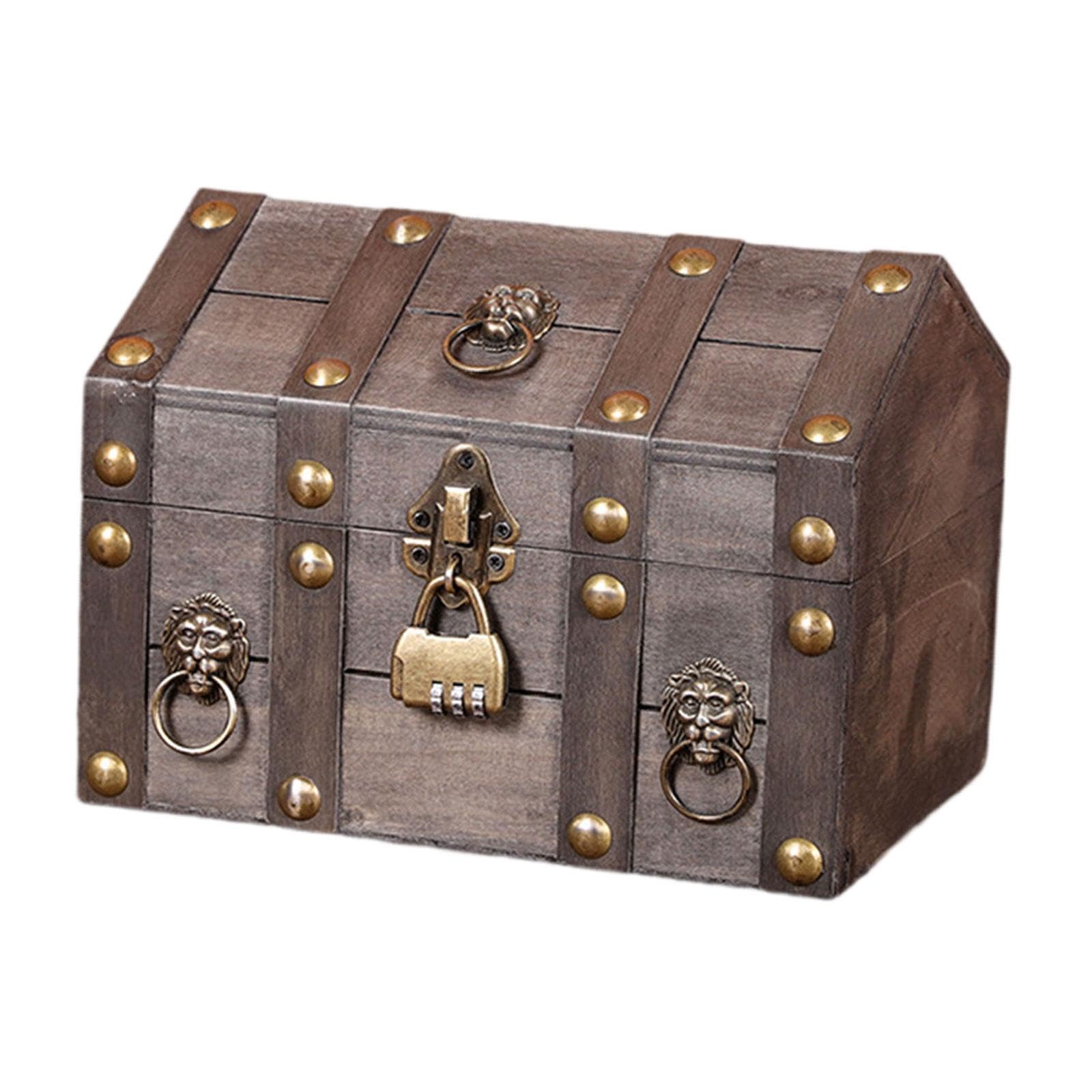 Lyla Pirate Treasure Chest with Combination Lock Wooden Creative Decorative Trunk Gray-image-39