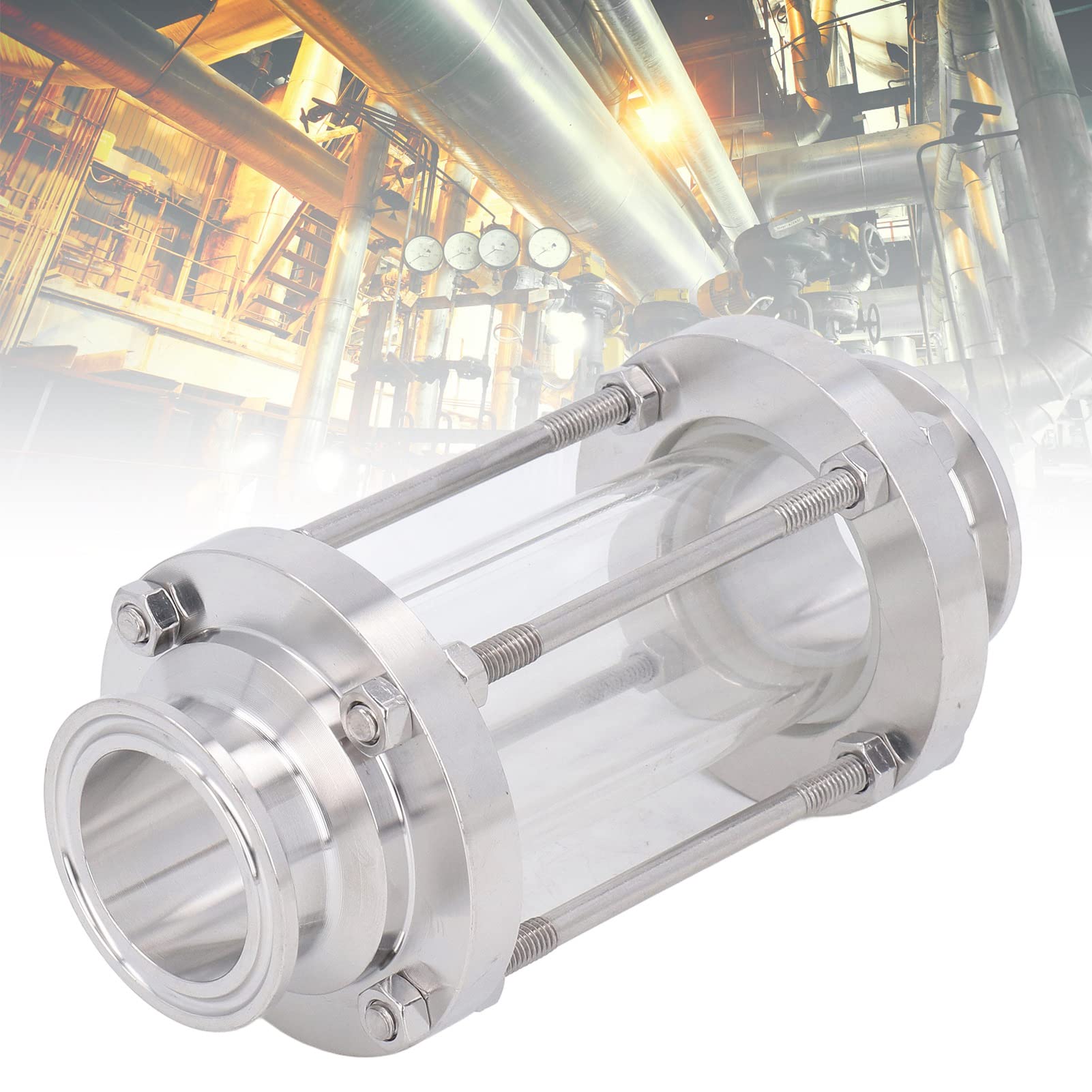 Mirilla de acero inoxidable 304 de grado alimentario sanitario recto con extremo de abrazadera para observación omnidireccional PN6 (tubo de flujo de 51 mm/2 pulgadas OD)