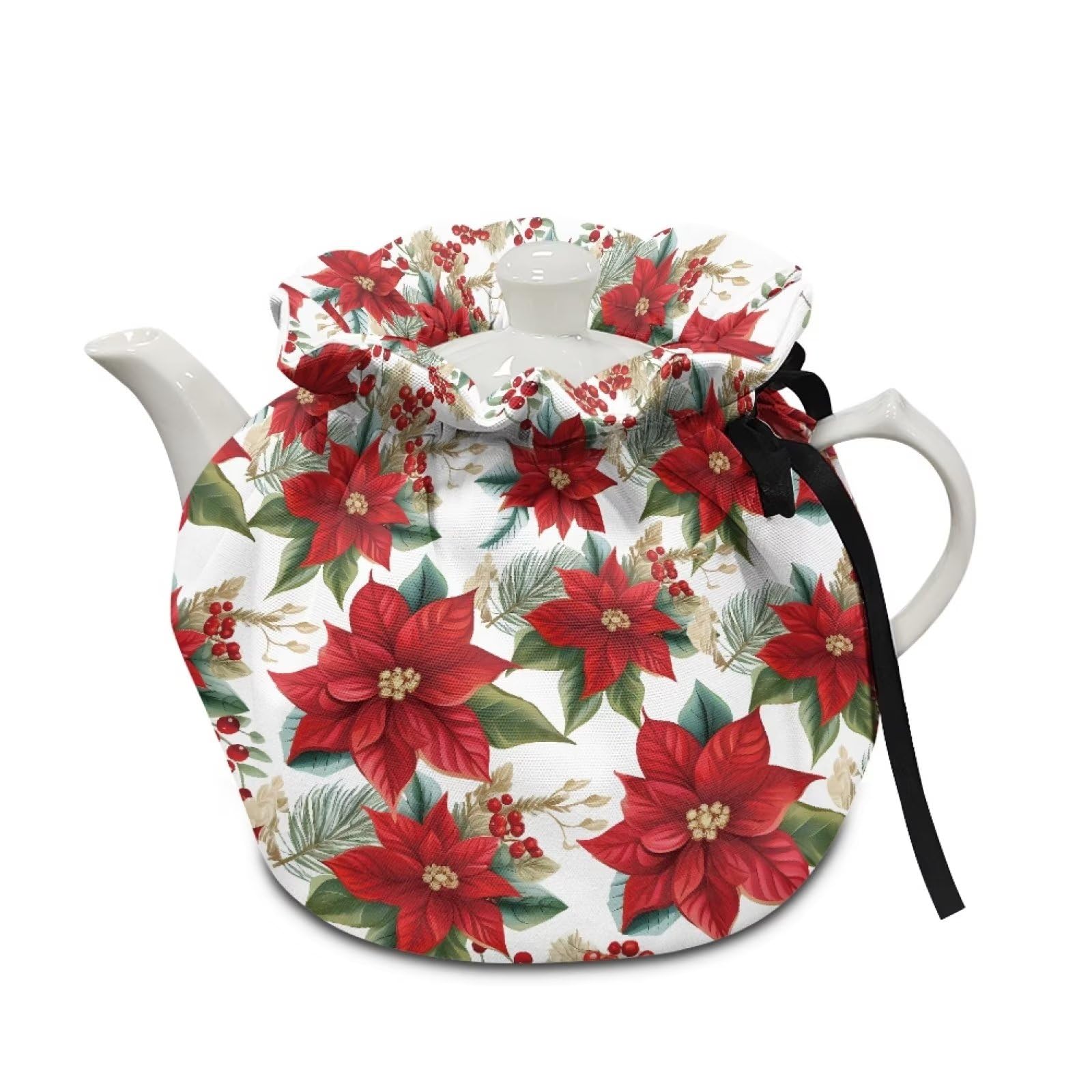 HUISEFOR Tea Cosy Christmas Poinsettia Flower Tea Pot Dust - tea cozies | Mubboo