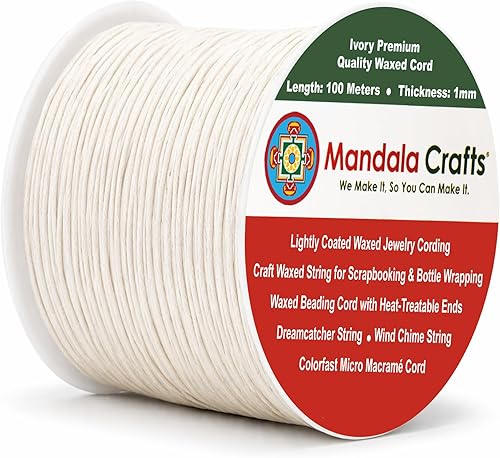 Miniatura 10 de Cuerda Mandala Crafts 0.03 pulgadas 109 yardas para hacer joyería, artesanía, macramé, cuerda de algodón encerado