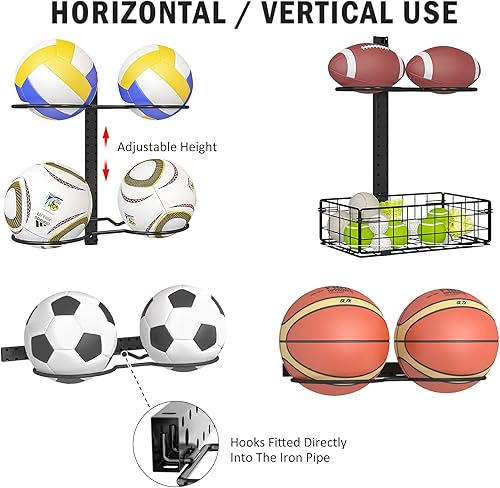 Miniatura 2 de Estante de baloncesto desmontable de 8 niveles, soporte de fútbol verticalhorizontal, capacidad para 14 bolas DIY1234, estante de bolas ajustable en