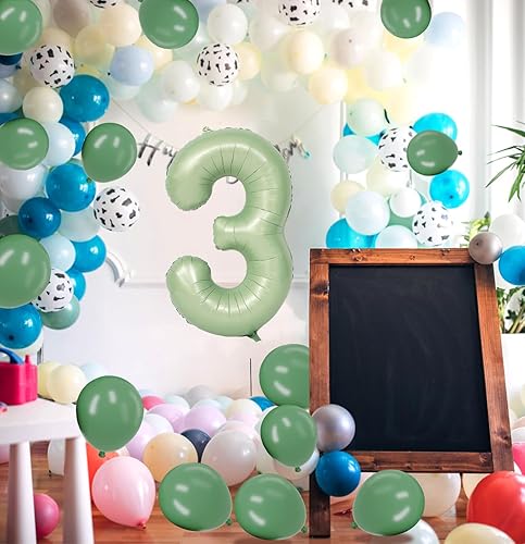 Miniatura 7 de Globo con el número 3 de 40 pulgadas, color verde salvia, globo de Mylar para niños y niñas, 3 30 cumpleaños, boda, aniversario, fiesta de selva,
