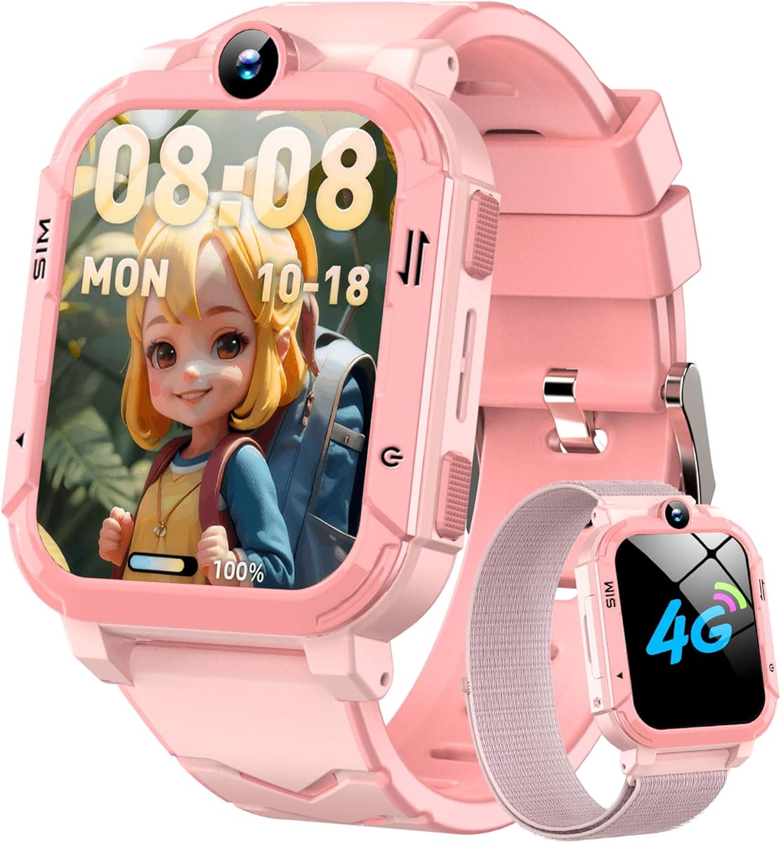 Blackview 4G Kids Smart Watch | GPS+LBS+Wi-Fi Tracker & SOS Function | 2-Way Video/Voice Chat/Calls/SMS | Sleep Monitor | Pedometer | Class Mode, Camera, Games | Birthday Gift for Boys Girls -2 Straps