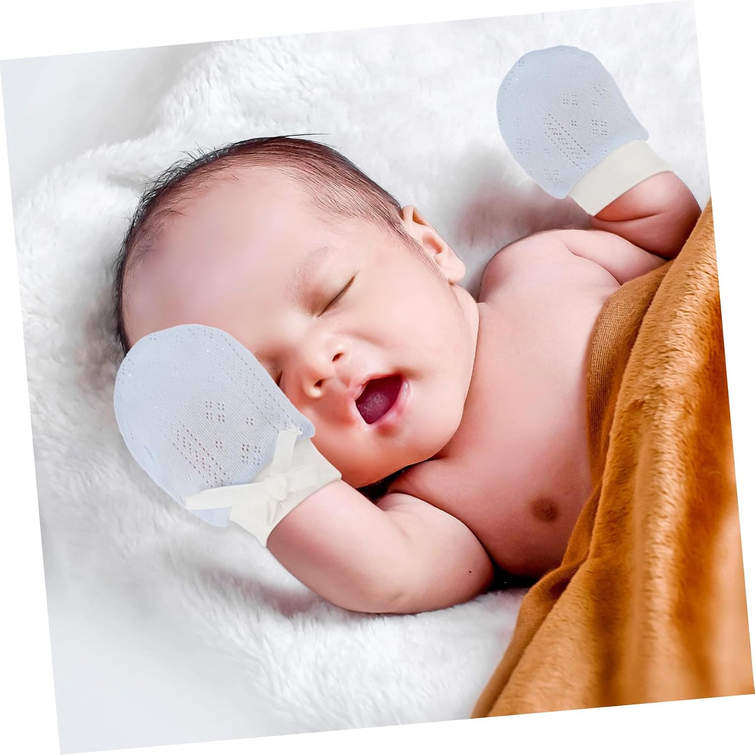 Veemoon 2pairs Newborn Mittens for Girl Soft Cotton Mittens No Scratch Winter Stretchy Newborn for Comfortable Wear
