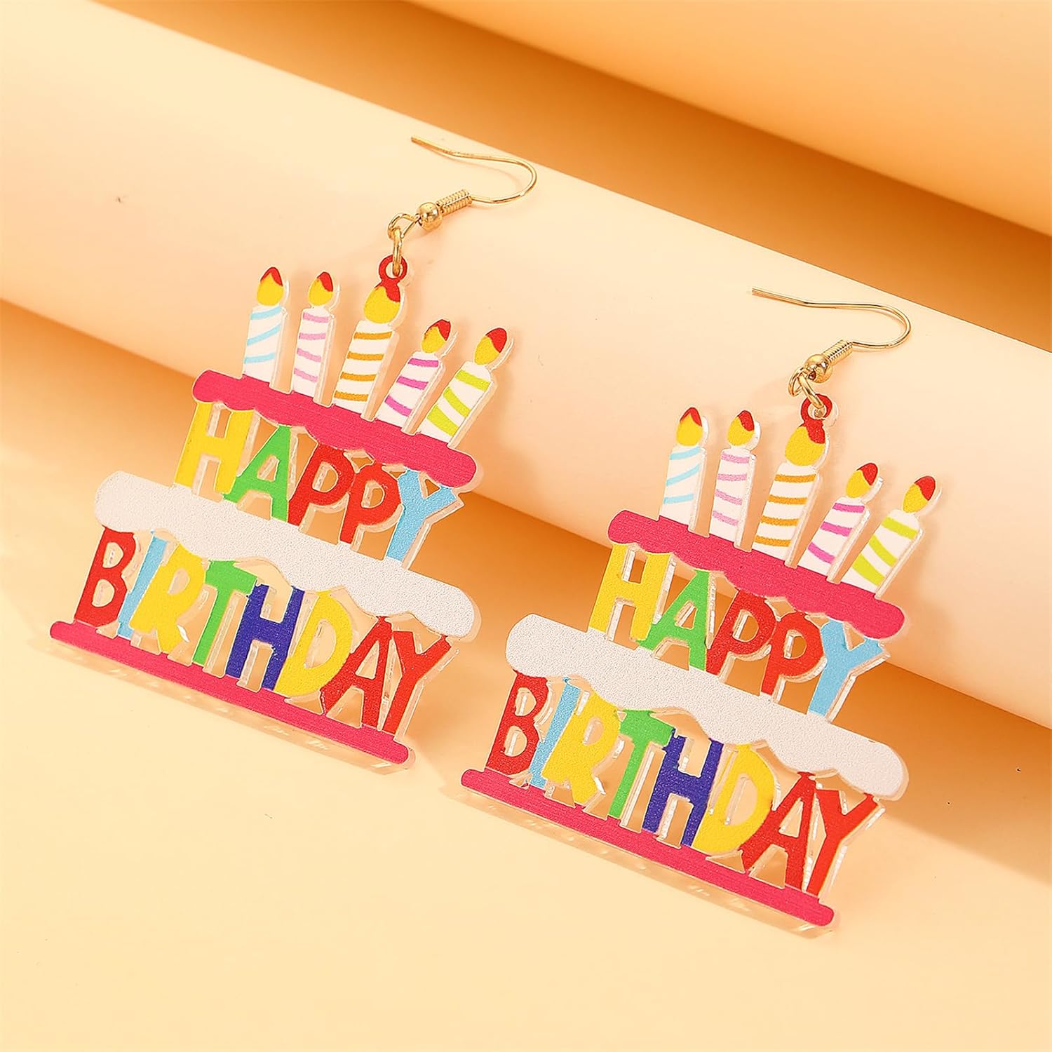 Birthday Cake Earrings Funny Sweet Colorful Acrylic Cakes Candle Happy Birthday Letter Lightweight Dangle Drop Earrings for Women Celebration Birthday Party Holiday Fashion Jewelry Gifts - Image 4