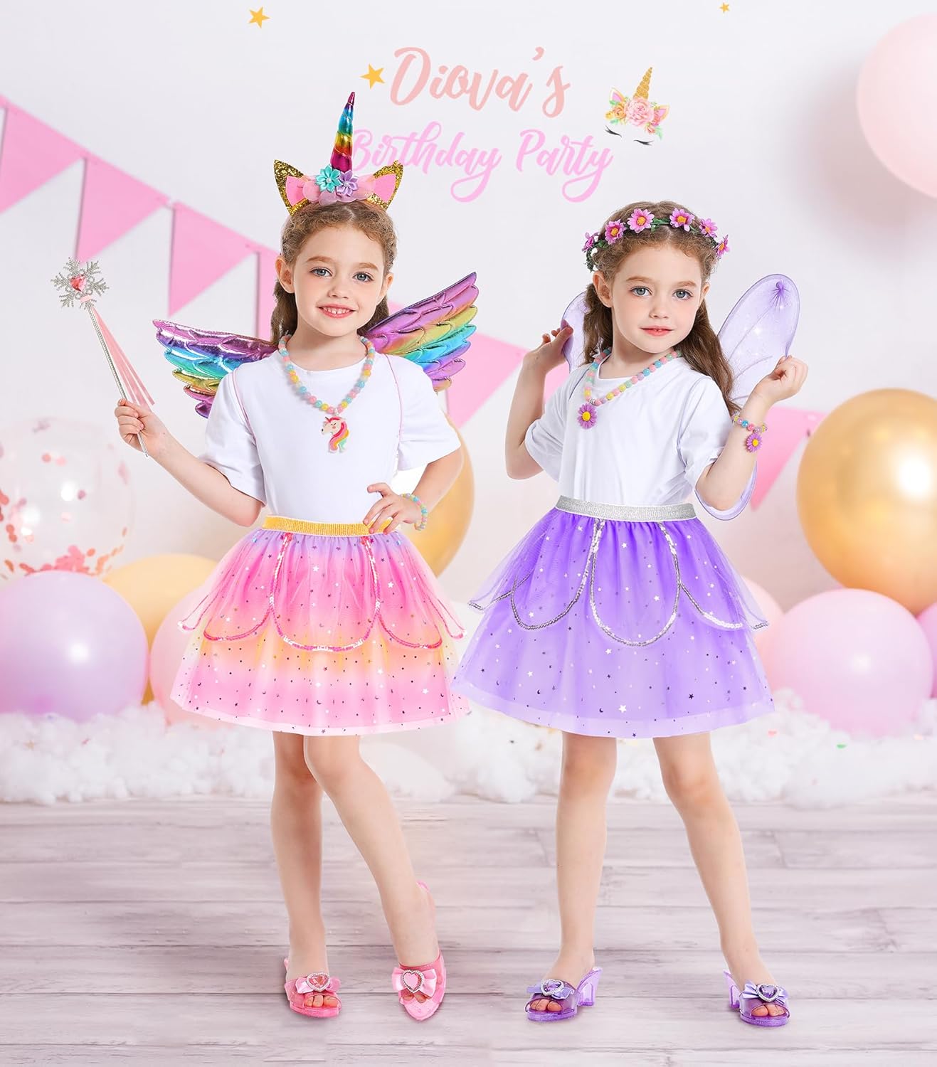 Jeowoqao Kids Princess Dress Up Clothes, Toddler Girls Dressup Pretend Play Costumes, Tutu Skirt, Butterfly Wings, Princess Shoes Toys for Ages 3 4 5 6 - Image 5