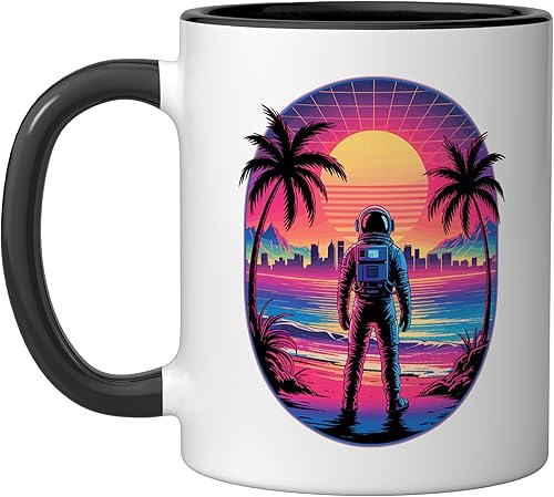 Miniatura 5 de Vaporwave Synthwave Astronaut Spaceman Science Space - Taza de cerámica, color azul/blanco