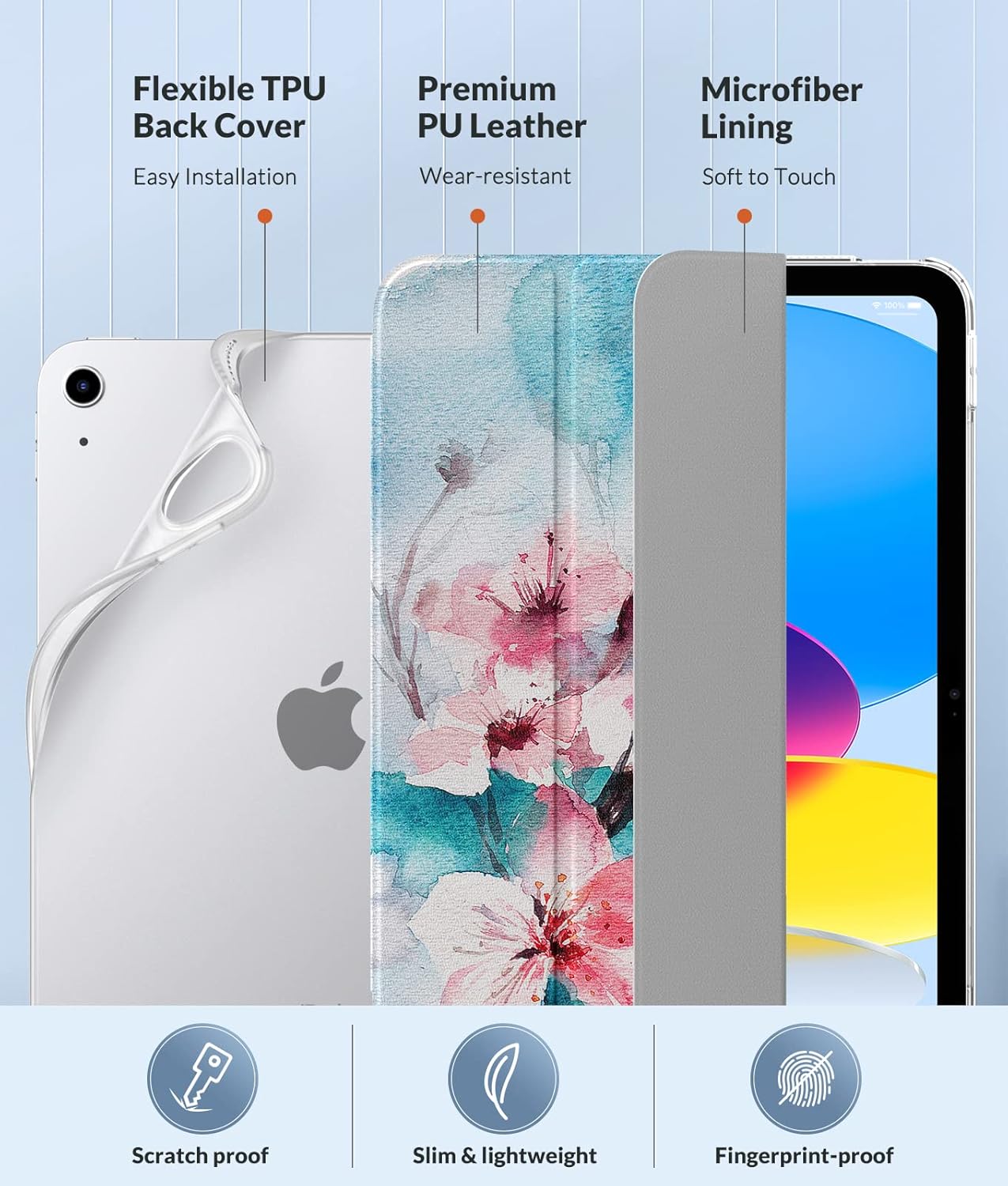 MoKo Case for New iPad (A16) 11th Generation 2025/ 10th Generation 2022, iPad 11 inch/ 10.9 inch Case with Soft TPU Translucent Frosted Back Cover, Auto Wake/Sleep, Support Touch ID, Peach Blossom