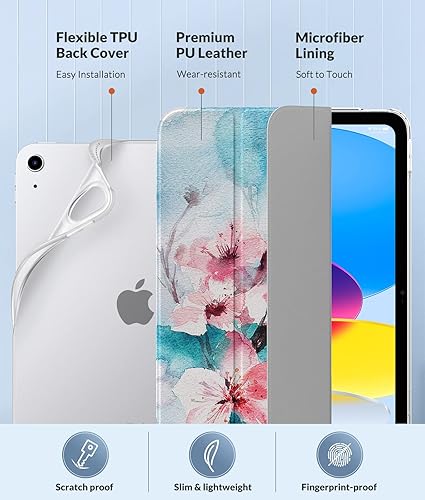 Miniatura 4 de MoKo Funda para iPad de 10 generación 2022, iPad 10.9 con cubierta trasera de TPU suave translúcido esmerilado, funda protectora delgada con función