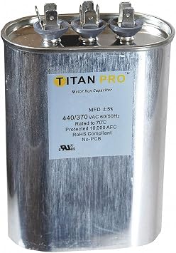 TITAN PRO Motor Dual Run Cap, 45/5MFD, 370-440V, Oval