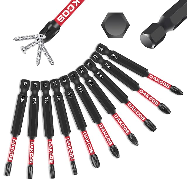 DAKCOS Zestaw 10 bitów PH1-3/PZ1-3/T10-T30, stal S2