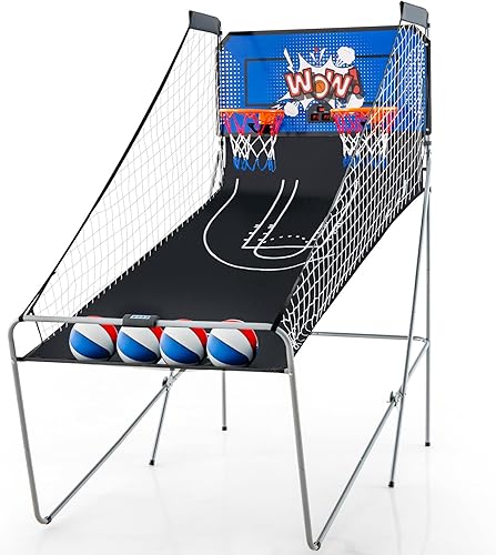 Miniatura 41 de Giantex Juego de arcade de baloncesto plegable, aro electrónico con 8 modos de juego, 4 bolas, 2 aros, bomba de aire, marcador LCD, para adultos