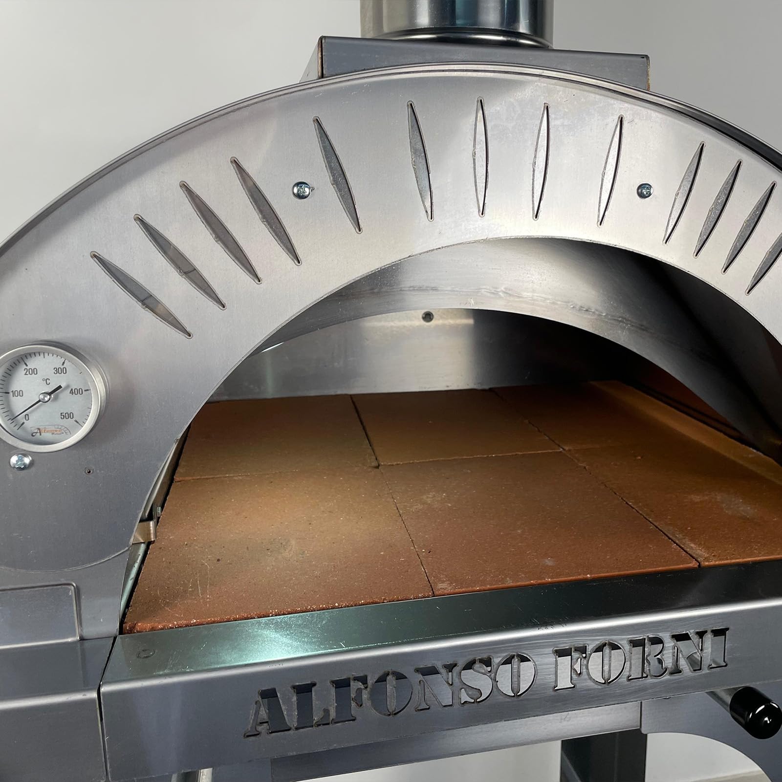Forno pizza ibrido a gas e legna 2 pizze con tetto e carrello in acciaio inox, uso a legna o con bruciatore a gas, pietra refrattaria 3cm, 500 gradi, Made in Italy (Solo forno senza bruciatore)
