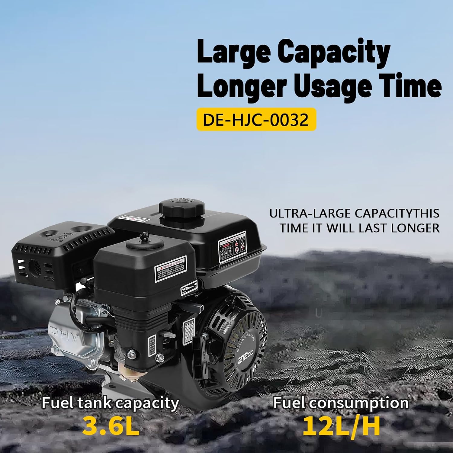 7.5HP 4 Stroke Gas Engine 210CC 3600 RPM Go Kart Engine, 25° Inclined Single Cylinder Engine Forced Air Cooling (19mm Shaft)