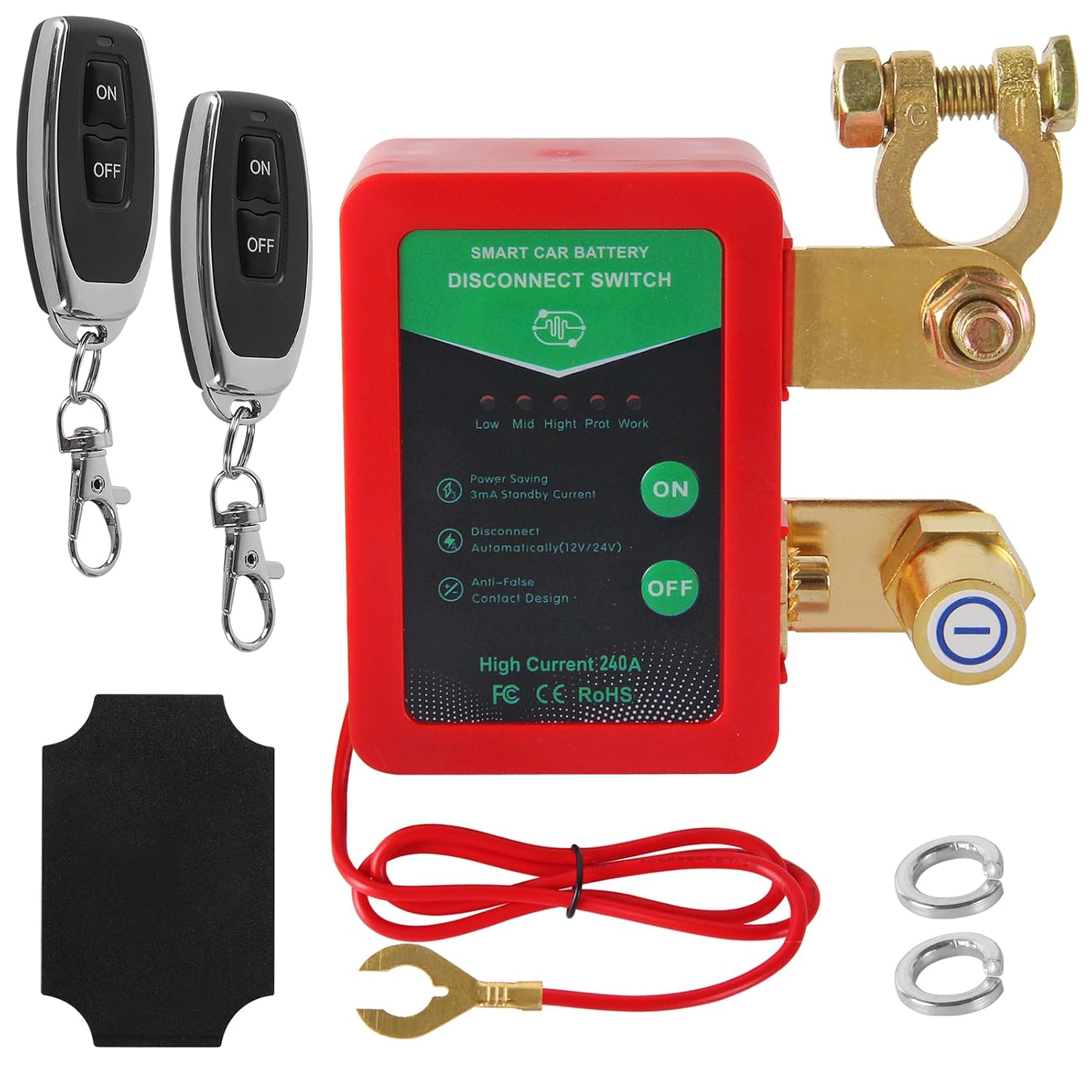Kill Switch for Car - 12V Remote Battery Disconnect Switch Smart Voltage Car Battery Kill Switch for Vehicle, RV, ATV, Truck, Boat (No LED)