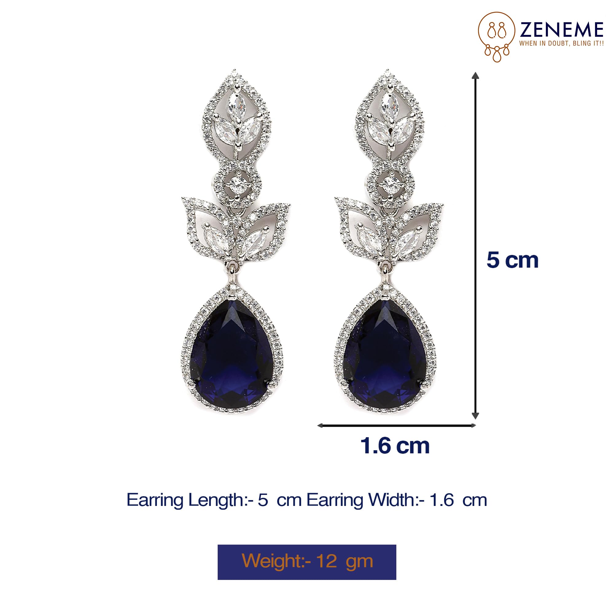 Rhodium-Plated American Diamond Drop Earrings