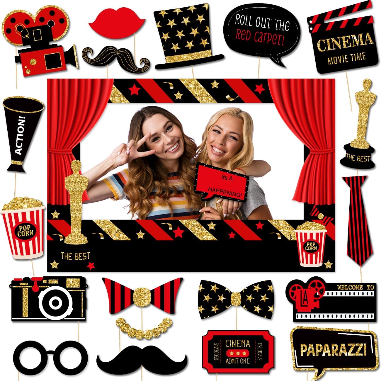 Hollywood Themed Party Decorations, Booth Photo Night Movie, Theater Theme Birthday Favors Frame, 21 Pieces