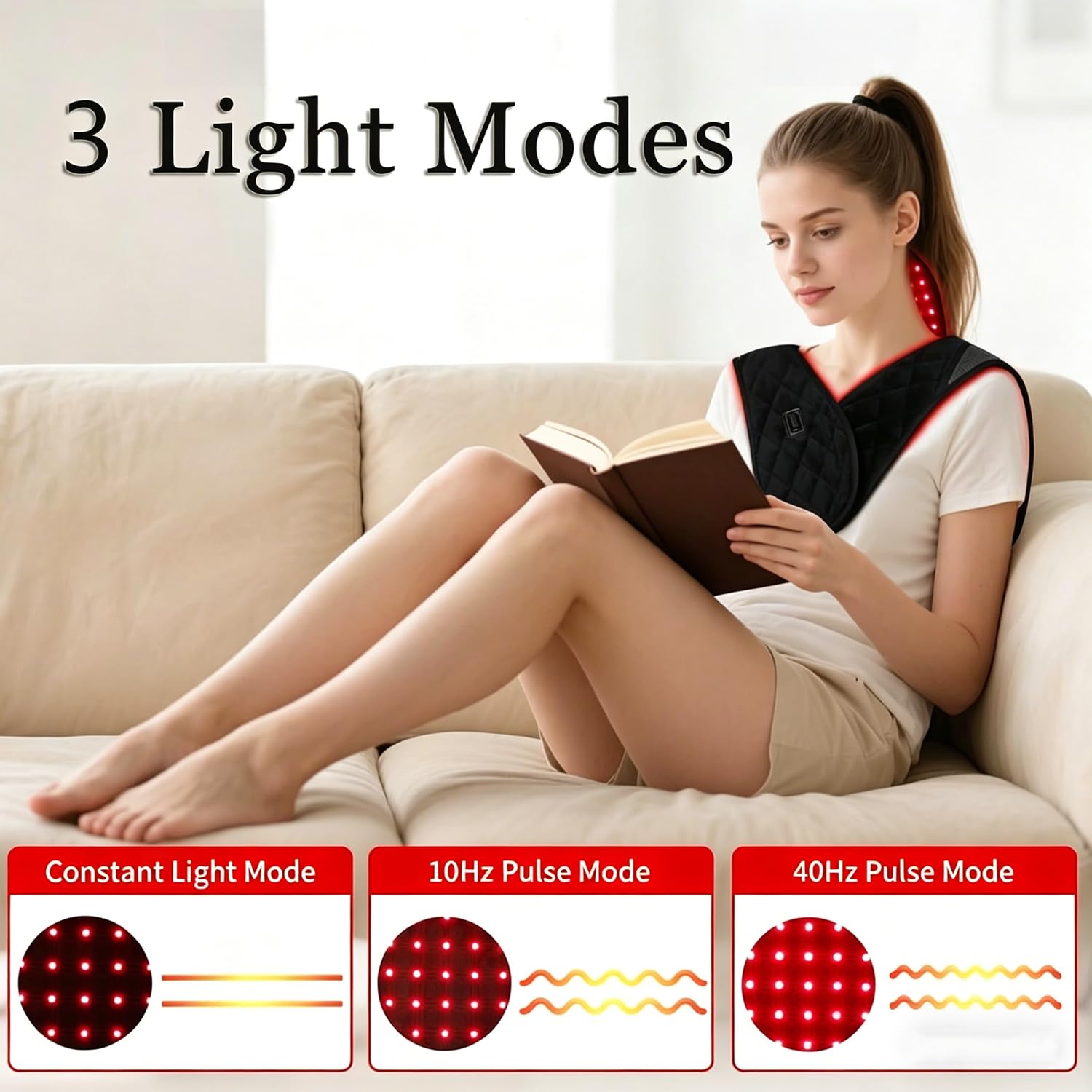 Terapia de Luz Roja e Infrarroja para Cuello Hombros Cervical Espalda Alivio del Dolor, Almohadilla Térmica Infrarroja, 660nm 850nm Lámpara de Infrarrojos Luz Roja Terapia Muscular y Articulaciones