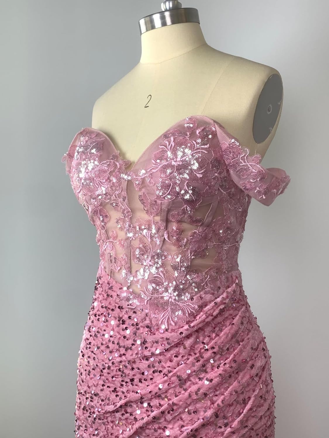 Women's Off Shoulder Mermaid Prom Dresses with Slit Long Ruched Sequin Lace Applique Formal Evening Gowns WA057