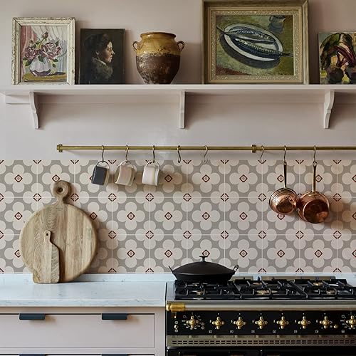 Alwayspon 24 piezas calcomanías de azulejos de pared retro florales mate transfer despegar y pegar, calcomanías de azulejos de vinilo autoadhesivas