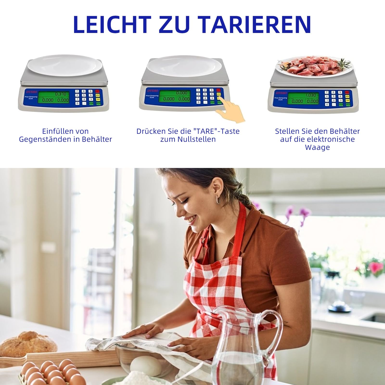 Bilancia digitale da cucina da 30 kg, in acciaio inox con display LCD e funzione tara, bilancia digitale con contatore PCS, 3 unità di conversione