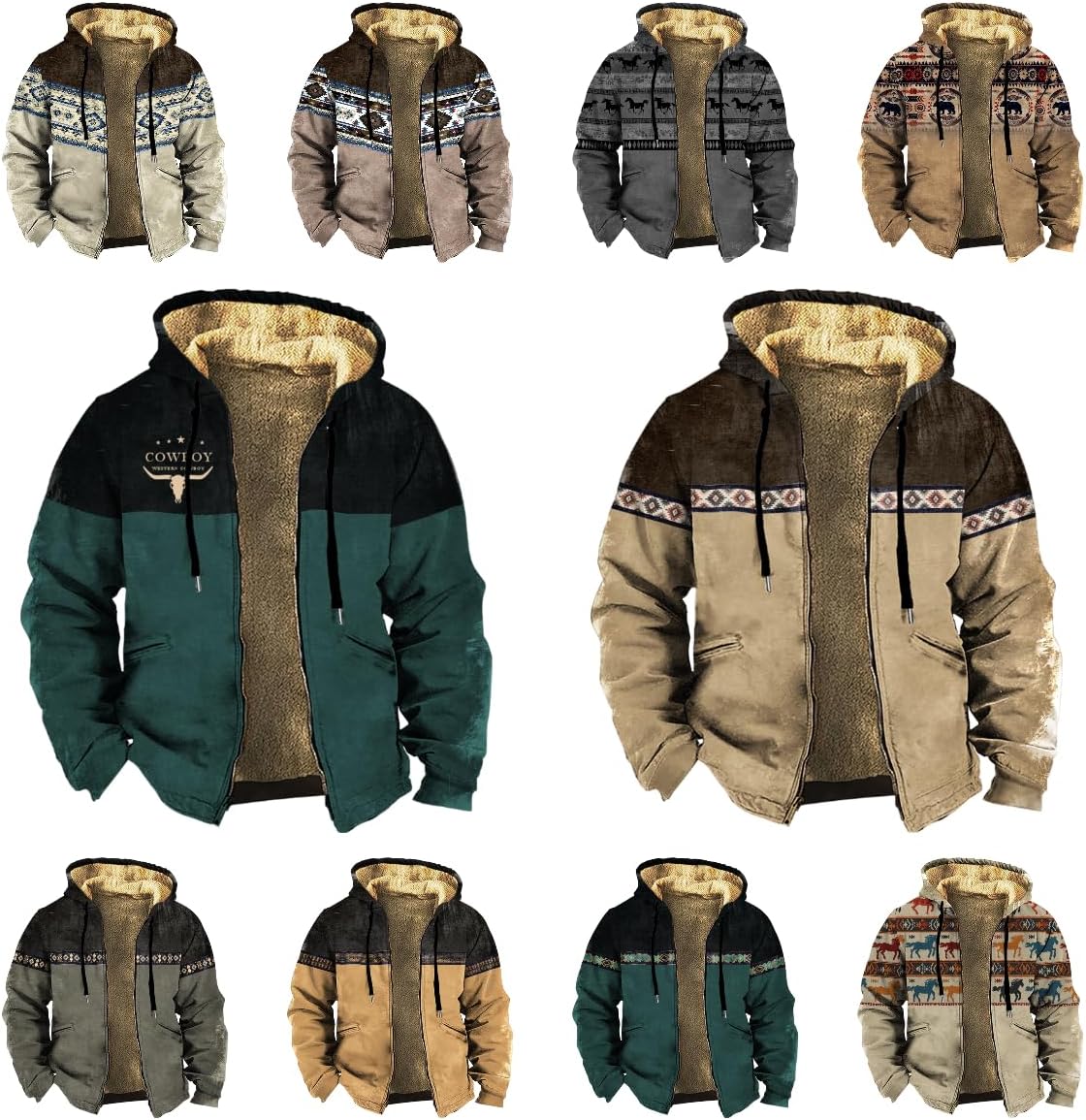 Fleece Jacket Men Western Cowboy Bull Graphic Full Zip Drawstring Casual Stylish Big And Tall Hooded Jacket - Image 4