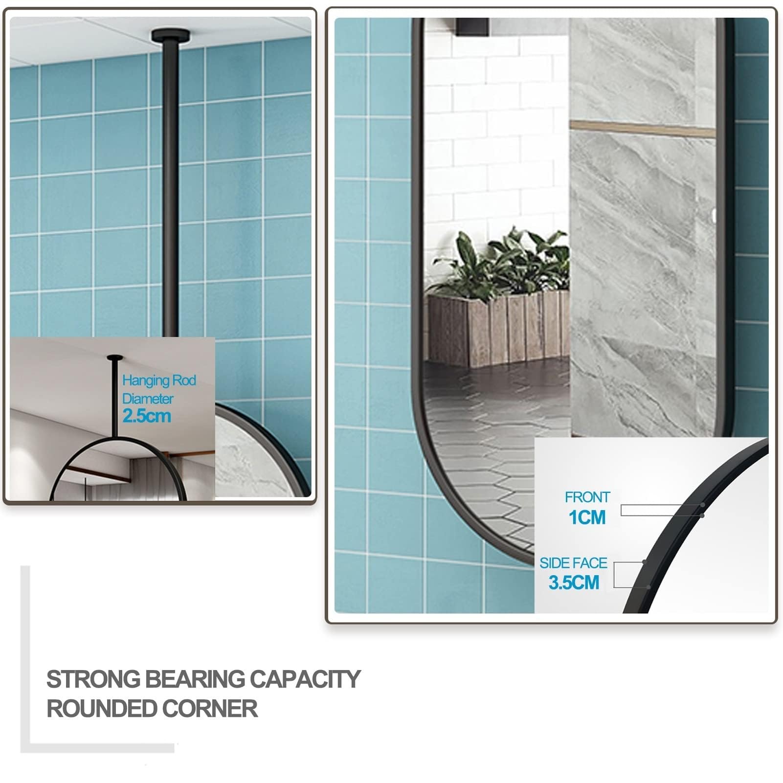 Konfigurowalne metalowe lustro wiszące 40 x 60 cm – lusterko do makijażu HD do łazienki i wystroju wnętrz, zawieszony design, idealne akcesorium Vani, elegancka dekoracja ścienna
