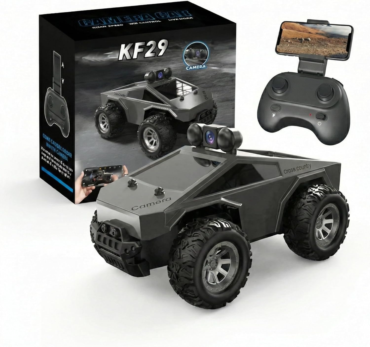 Jolt RC Electric Truck with Live FPV Camera, 1:28 Scale Remote Control Model, App-Control (Gray)