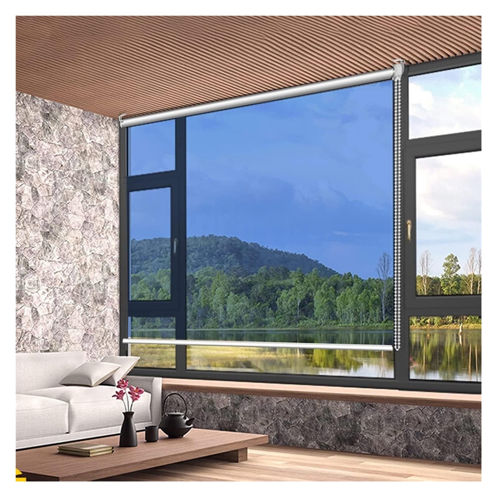 One Way Mirror Roll Up Blinds For Window, Ultra Wide 45 85 145 155 Cm Sunshade Curtain, Heat Control Sun Blocking Reflective Roller Shades, for Living Room/Balcony (Color : WxL, Size : 105cm x 180cm
