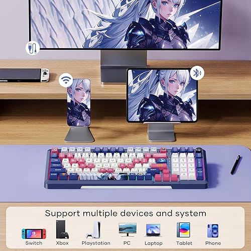 Miniatura 2 de RisoPhy Teclado mecánico inalámbrico, 98 teclas RGB Junta 2.4GHzWiredBluetooth teclado con interruptor lineal de alta fidelidad personalizado,