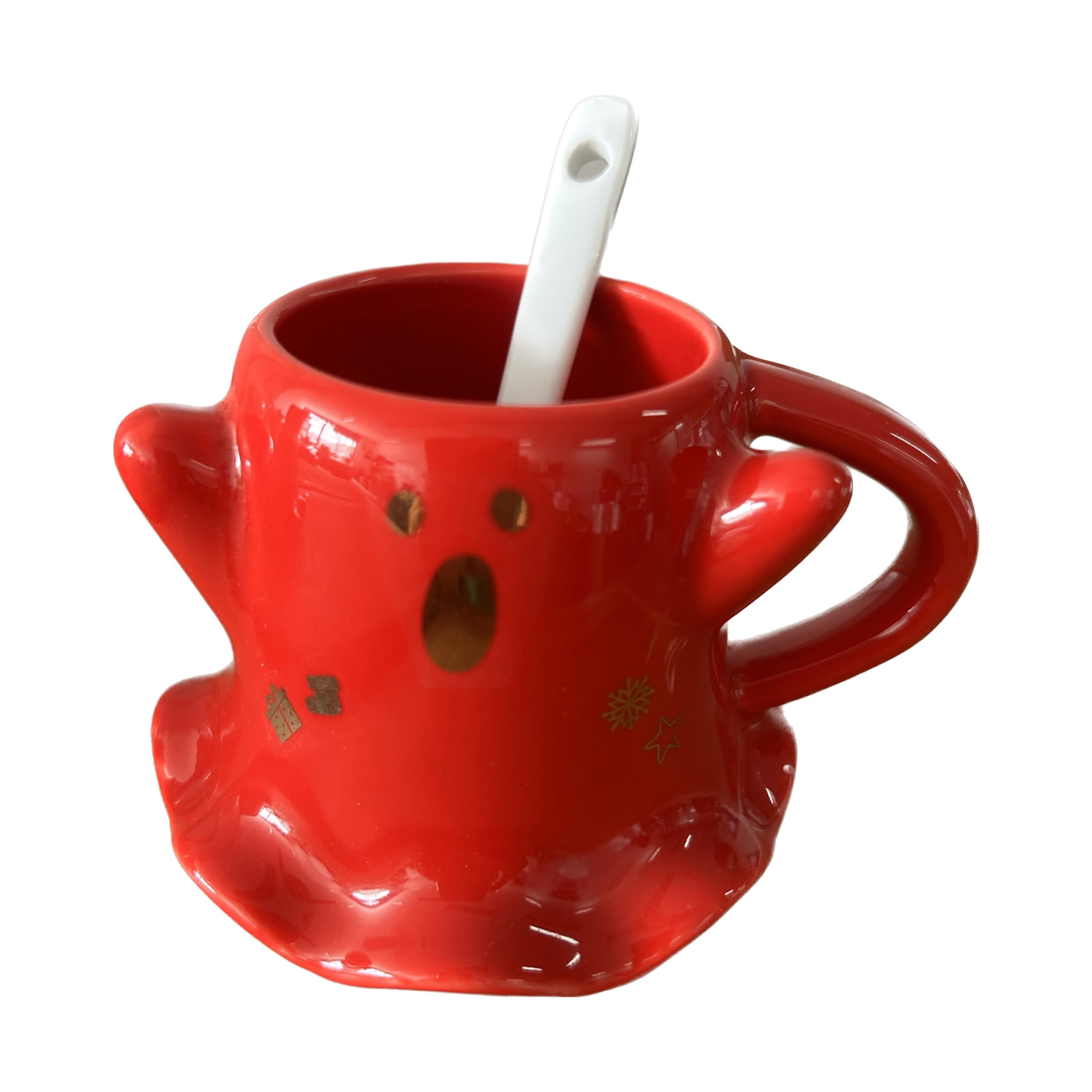 KKGUD Novelty Mini Cup, Ceramic 4.5oz Halloween Coffee Cup with Spoon- Scary Ghost (Red), Scary Ghost- Red, 130ml, Small